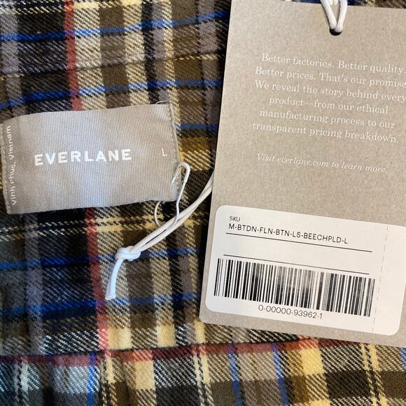 Everlane The Brushed Flannel Shirt Mens Large Brown Yellow Plaid NWT - Picture 3 of 9